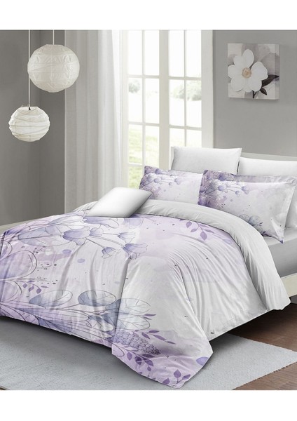 Çift Kişilik Nevresim Seti Sık Dokuma Pamuk Saten 3D Özel Tasarım Soft Lila (Çarşafsızdır) Nevresim Takımı