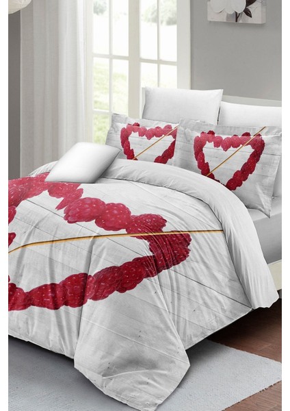 Çift Kişilik Sık Dokuma Pamuk Saten 3D Özel Tasarım Raspberry Heart Nevresim Takımı fiyatları