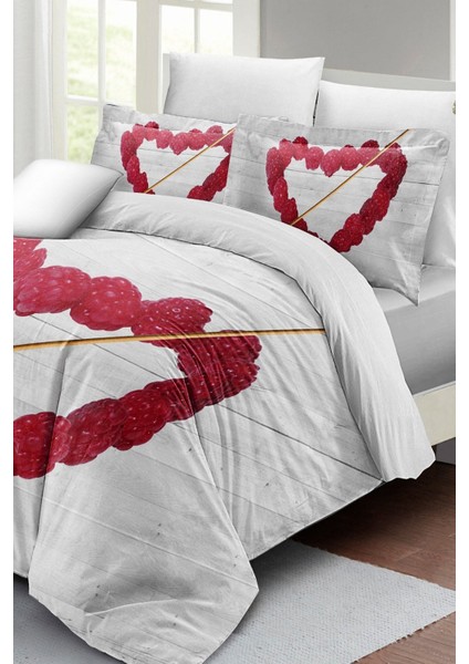 Çift Kişilik Sık Dokuma Pamuk Saten 3D Özel Tasarım Raspberry Heart Nevresim Takımı modelleri