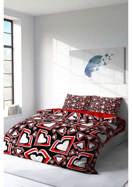 Doğal Pamuk Çift Kişilik 3D Digital Heart Lips Nevresim Takımı fiyatları