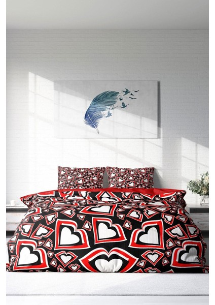 Doğal Pamuk Çift Kişilik 3D Digital Heart Lips Nevresim Takımı modelleri