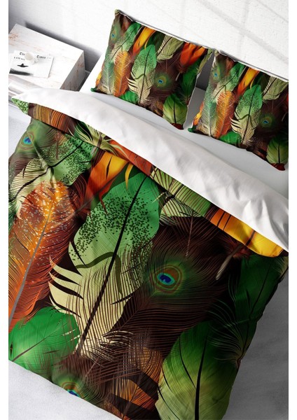 Doğal Pamuk Çift Kişilik 3D Digital Yeşil Orman Nevresim Takımı