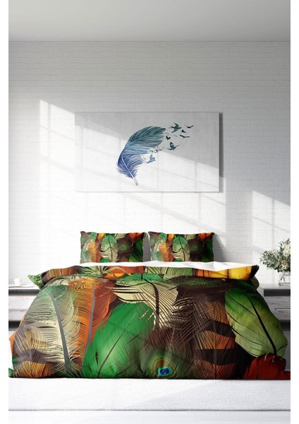 Doğal Pamuk Çift Kişilik 3D Digital Yeşil Orman Nevresim Takımı modelleri