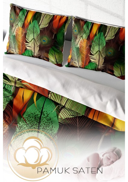 Doğal Pamuk Çift Kişilik 3D Digital Yeşil Orman Nevresim Takımı fırsatları