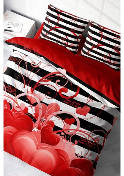 Doğal Pamuk Çift Kişilik 3D Digital Sevgililer Günü Nevresim Takımı