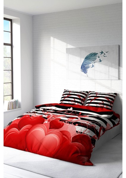 Doğal Pamuk Çift Kişilik 3D Digital Sevgililer Günü Nevresim Takımı fiyatları