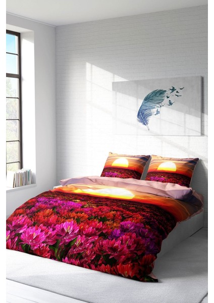 Doğal Pamuk Çift Kişilik 3D Digital Sunset Nevresim Takımı fiyatları