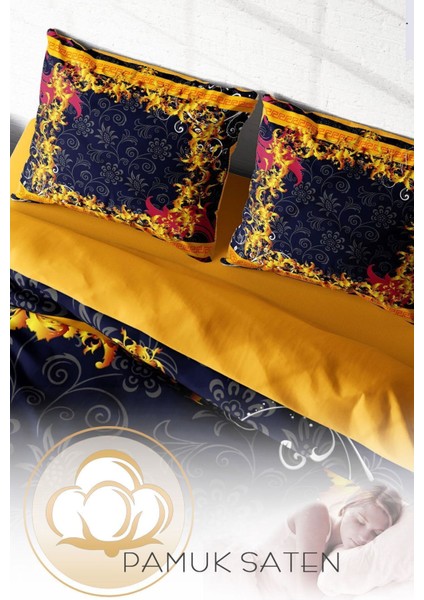 Doğal Pamuk Çift Kişilik 3D Digital Golden Baraque Nevresim Takımı fırsatları