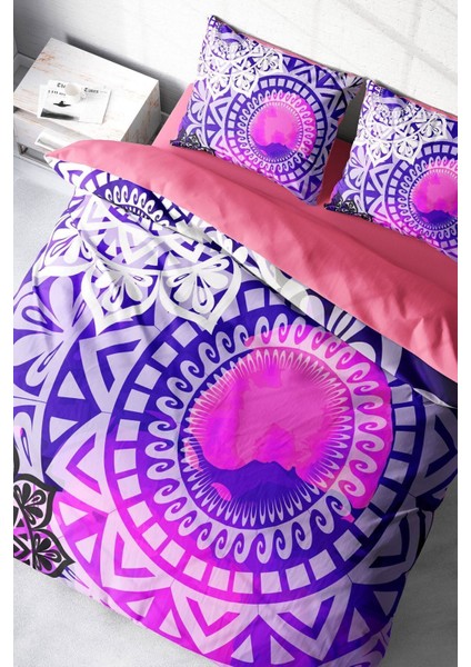 Doğal Pamuk Çift Kişilik 3D Digital Purple Ring Nevresim Takımı