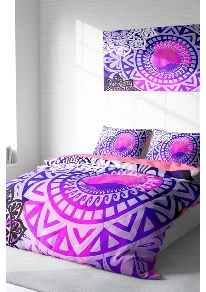 Doğal Pamuk Çift Kişilik 3D Digital Purple Ring Nevresim Takımı fiyatları