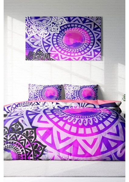 Doğal Pamuk Çift Kişilik 3D Digital Purple Ring Nevresim Takımı modelleri