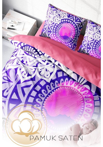 Doğal Pamuk Çift Kişilik 3D Digital Purple Ring Nevresim Takımı fırsatları