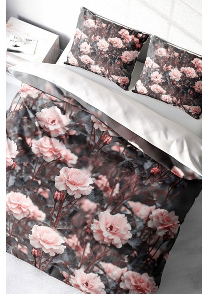 Doğal Pamuk Çift Kişilik 3D Digital Roses Garden Nevresim Takımı