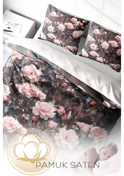 Doğal Pamuk Çift Kişilik 3D Digital Roses Garden Nevresim Takımı fırsatları