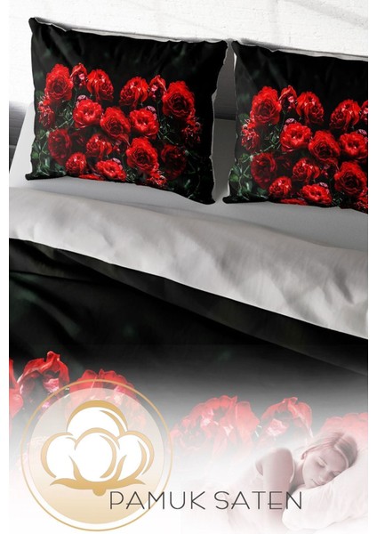 Doğal Pamuk Çift Kişilik 3D Digital Red Black Roses Nevresim Takımı fırsatları