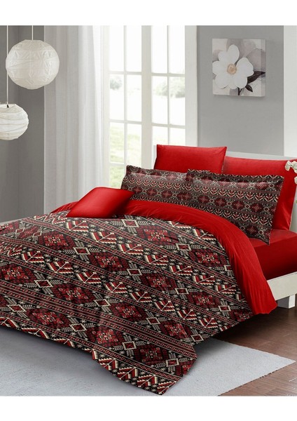 Çift Kişilik Özel Dokuma Pamuk Saten Red Old Design Nevresim Takımı