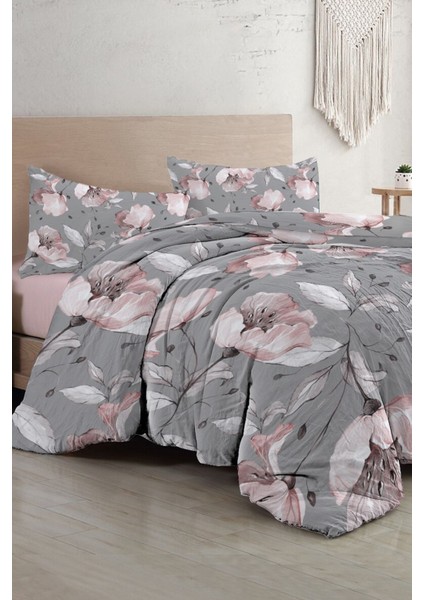 Gray Rose Çift Kişilik 3D Pamuk Saten Nevresim Takımı