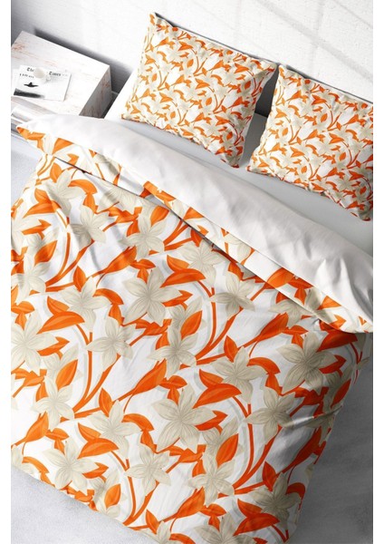Çift Kişilik Sık Dokuma Pamuk Saten 3D Özel Tasarım Orange Nevresim Takımı