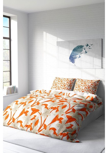 Çift Kişilik Sık Dokuma Pamuk Saten 3D Özel Tasarım Orange Nevresim Takımı fiyatları