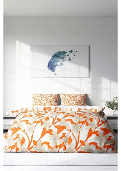 Çift Kişilik Sık Dokuma Pamuk Saten 3D Özel Tasarım Orange Nevresim Takımı modelleri