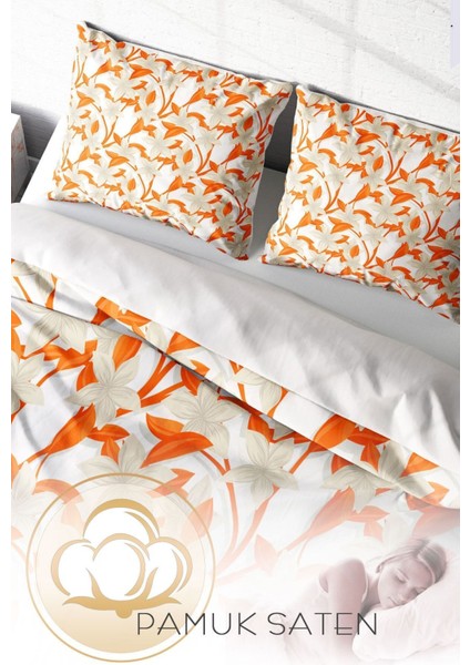 Çift Kişilik Sık Dokuma Pamuk Saten 3D Özel Tasarım Orange Nevresim Takımı fırsatları
