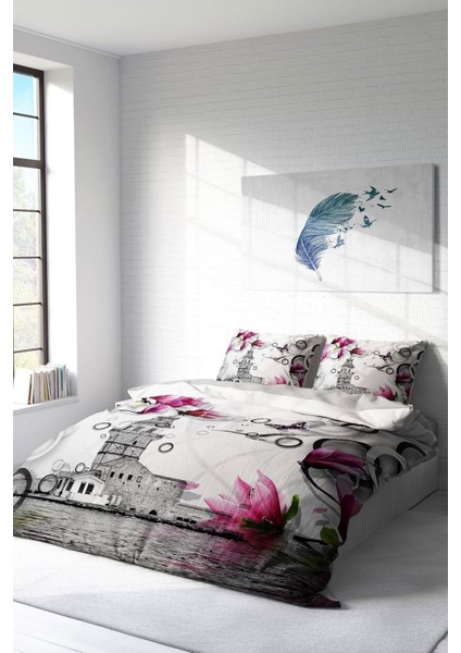 Doğal Pamuk Çift Kişilik 3D Digital Istanbul Nevresim Takımı fiyatları