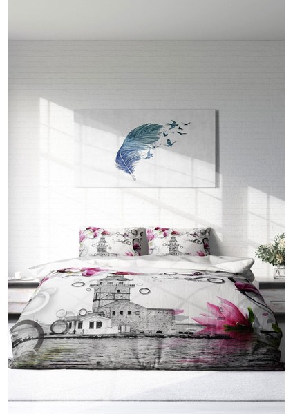 Doğal Pamuk Çift Kişilik 3D Digital Istanbul Nevresim Takımı modelleri