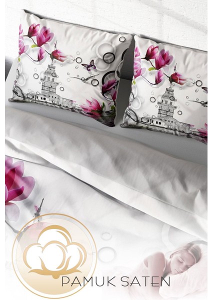 Doğal Pamuk Çift Kişilik 3D Digital Istanbul Nevresim Takımı fırsatları