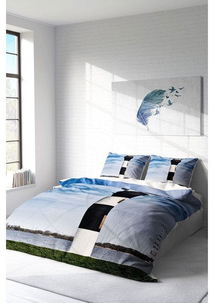 Doğal Pamuk Çift Kişilik 3D Digital Deniz Feneri Nevresim Takımı fiyatları