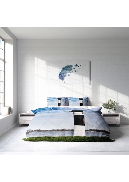 Doğal Pamuk Çift Kişilik 3D Digital Deniz Feneri Nevresim Takımı modelleri