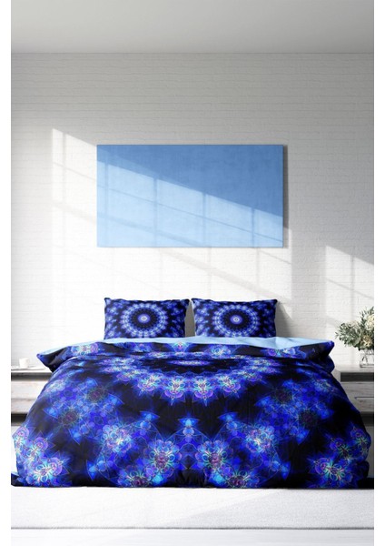 Doğal Pamuk Çift Kişilik 3D Digital Blue Damask Nevresim Takımı modelleri