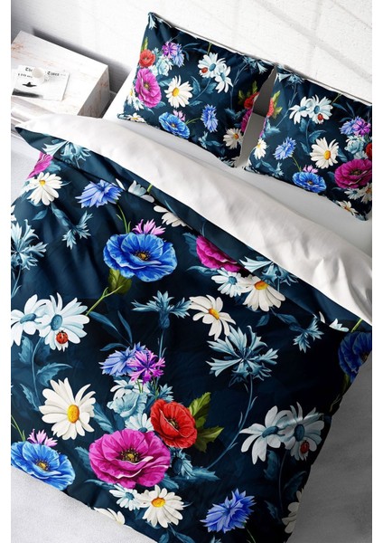 Doğal Pamuk Çift Kişilik 3D Digital Renkli Çiçekler Nevresim Takımı