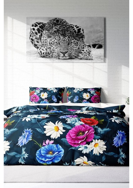 Doğal Pamuk Çift Kişilik 3D Digital Renkli Çiçekler Nevresim Takımı modelleri