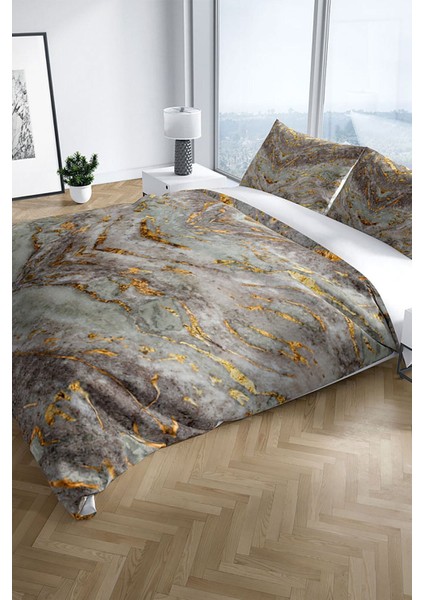 Marble 3D Pamuk Saten Çift Kişilik Nevresim Seti Nevresim Takımı