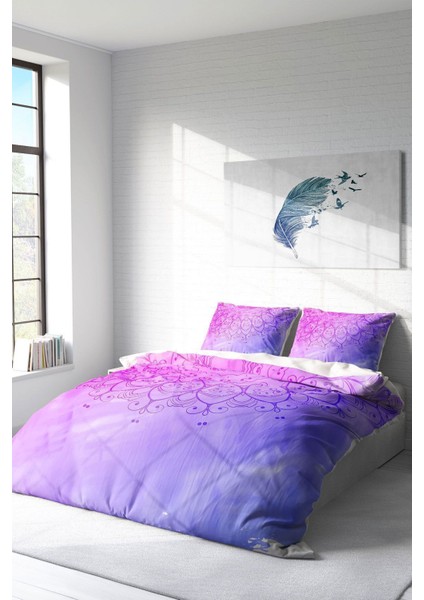 Çift Kişilik Lastikli Çarşaflı Pamuk Saten Violet Damask Nevresim Takımı fiyatları