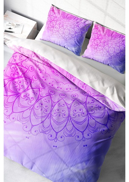 Çift Kişilik Lastikli Çarşaflı Pamuk Saten Violet Damask Nevresim Takımı modelleri