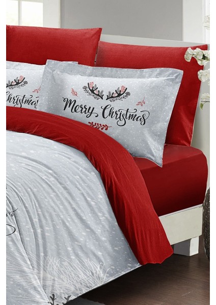 Yılbaşı (Lastikli Çarşaflı) Çift Kişilik Pamuk Saten Wıshing Noel Nevresim Takımı fiyatları