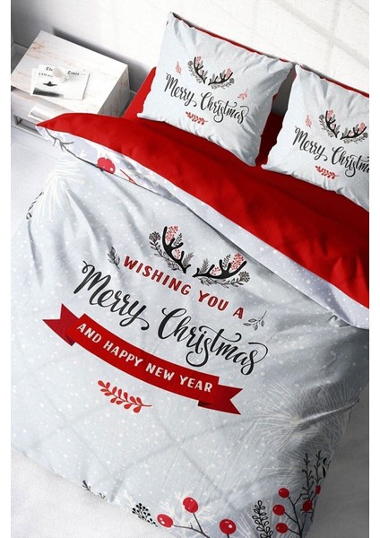 Yılbaşı (Lastikli Çarşaflı) Çift Kişilik Pamuk Saten Wıshing Noel Nevresim Takımı modelleri