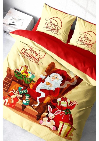 Yılbaşı Süsü Noel Baba Noel Pamuk Saten 3D Çift Kişilik Nevresim Takımı modelleri