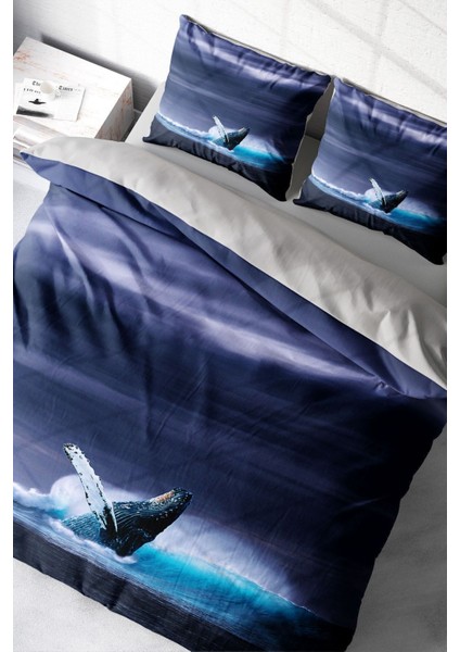 Doğal Pamuk Çift Kişilik 3D Digital Shark Nevresim Takımı