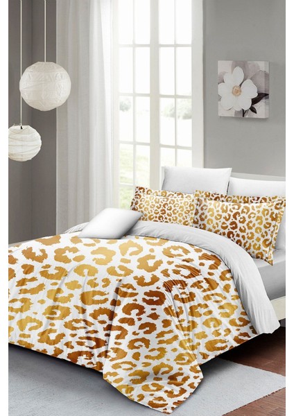 Çift Kişilik Sık Dokuma Pamuk Saten 3D Özel Tasarım Gold Tiny Nevresim Takımı