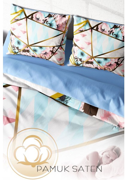 Doğal Pamuk Çift Kişilik 3D Digital Goldline Flowers Nevresim Takımı fırsatları