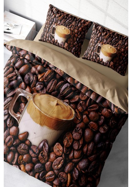 Doğal Pamuk Çift Kişilik 3D Digital Night Coffee Nevresim Takımı