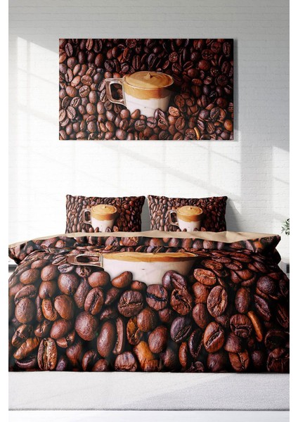 Doğal Pamuk Çift Kişilik 3D Digital Night Coffee Nevresim Takımı
