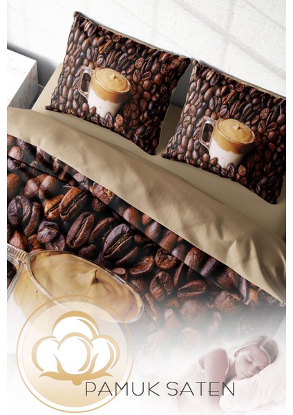 Doğal Pamuk Çift Kişilik 3D Digital Night Coffee Nevresim Takımı