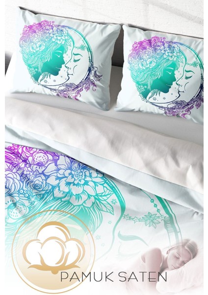 Çift Kişilik Sık Dokuma Pamuk Saten 3D Özel Tasarım Moon Romantik Nevresim Takımı fırsatları