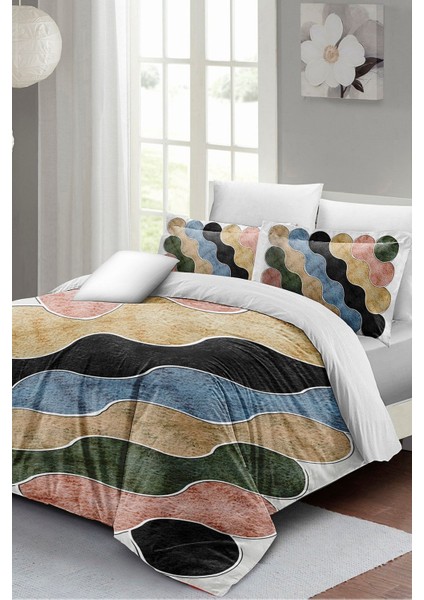 Çift Kişilik Sık Dokuma Pamuk Saten 3D Özel Tasarım Row Colors Nevresim Takımı