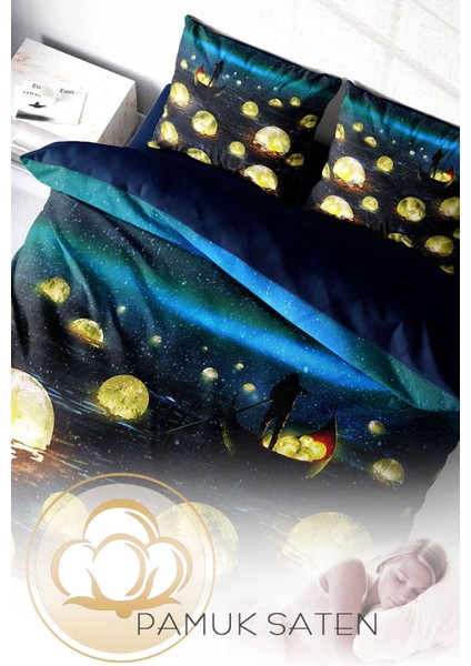 Doğal Pamuk Çift Kişilik 3D Digital Moon River Nevresim Takımı fırsatları