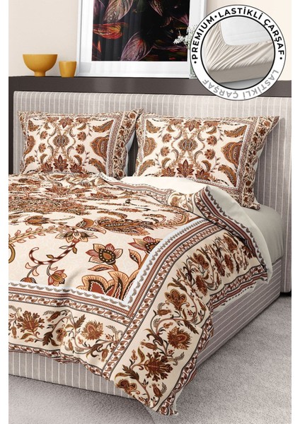 Pamuk Saten Lastikli Çarşaf Deluxe Çift Kişilik 3D Damask Nevresim Takımı fiyatları