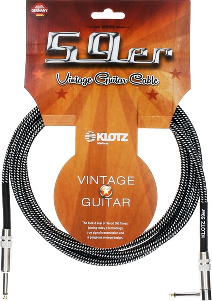 Vintage 59er Açılı-Düz Uçlu Siyah-Beyaz Örgülü 3mt Gitar Kablosu